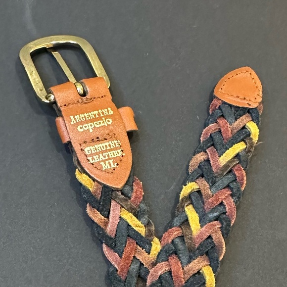 VTG 1980s Capezio New York Multicolor Rainbow Braided Leather Belt Argentina M/L - Picture 5 of 6